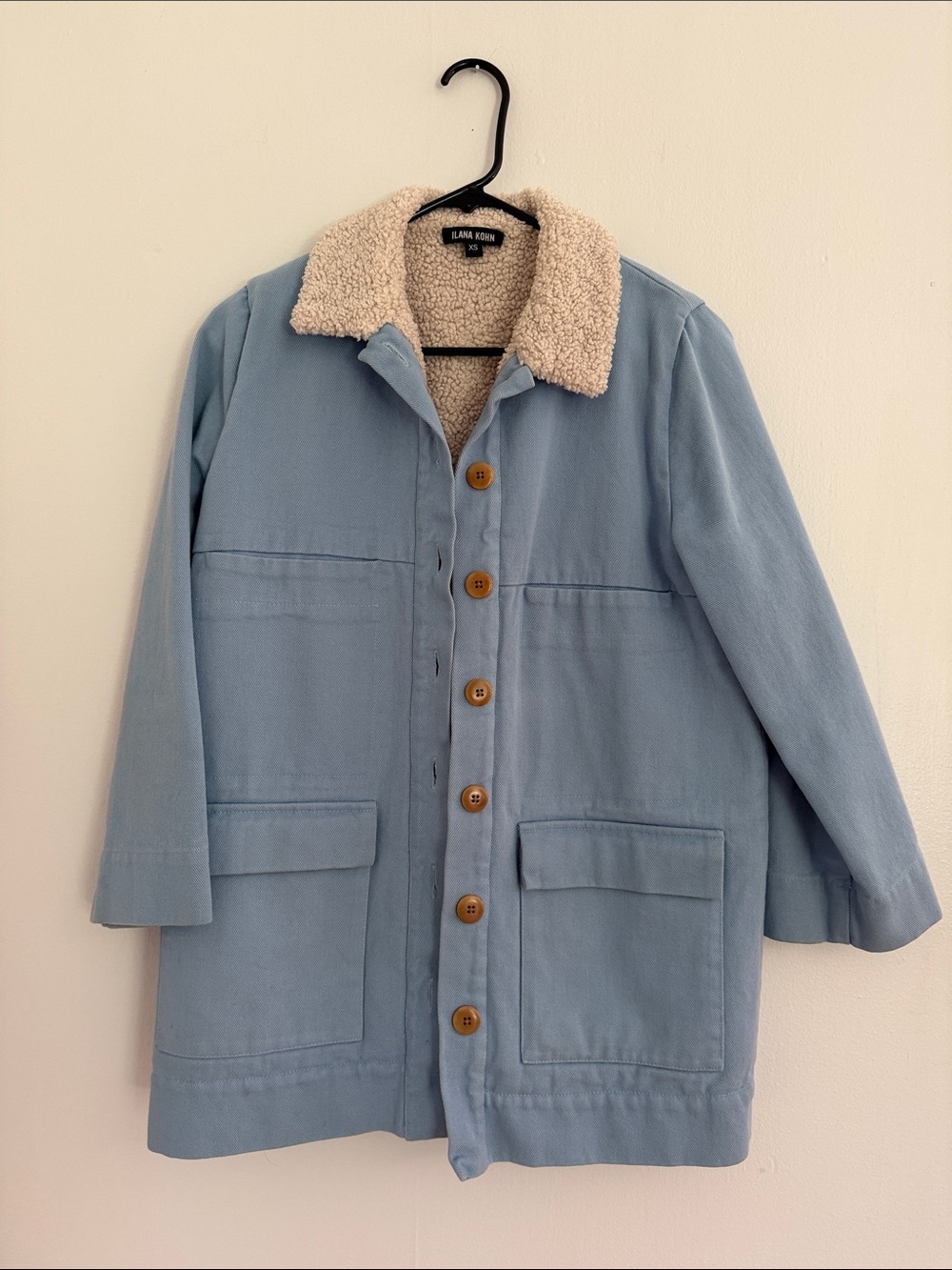Ilana Kohn Powder Blue Sherpa-Collar Trench Coat